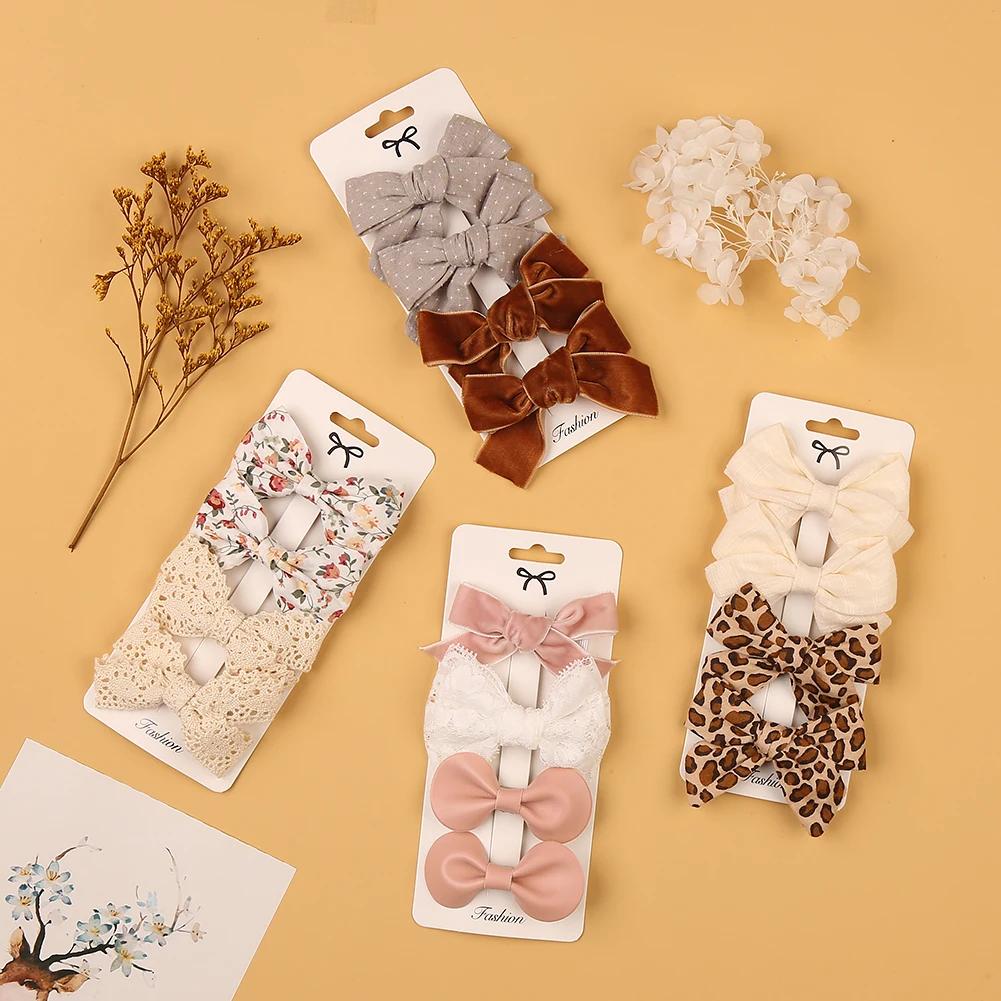 Pinces à cheveux avec nœud papillon imprimé léopard, Barrettes en dentelle de coton et lin pour bébé