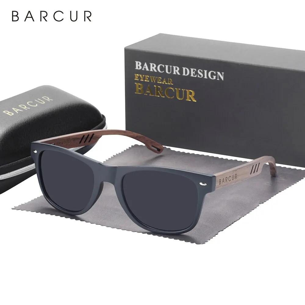 BARCUR-Lunettes de soleil en bois pour hommes et femmes, design naturel, brochure, protection UV
