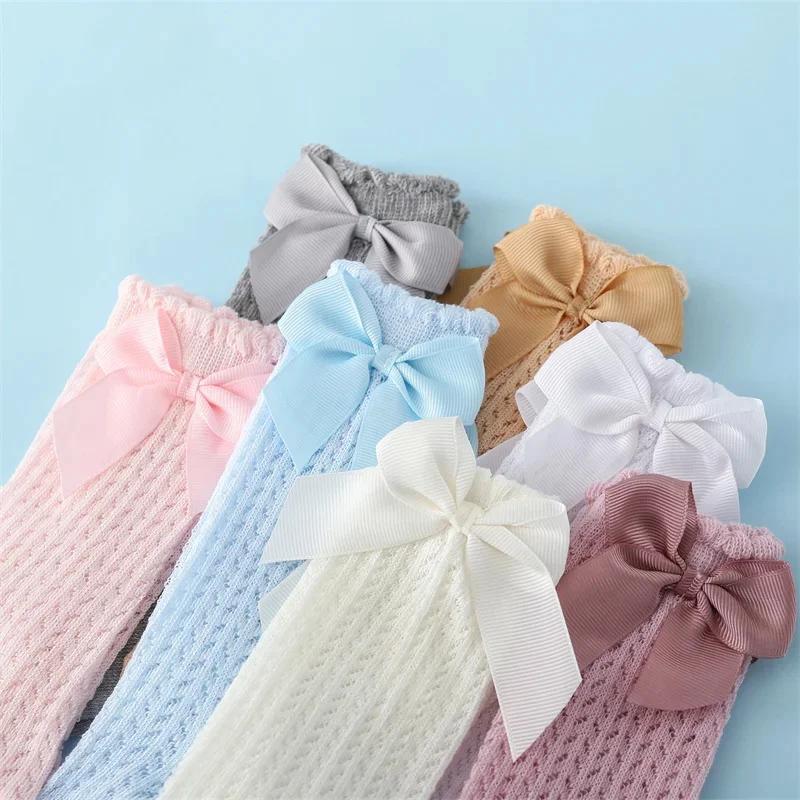 Chaussettes d'été en coton pour bébé fille de 0 à 24 mois, avec nœud en maille et dentelle, aux geno