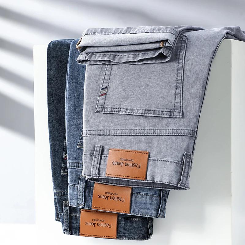 Jeans d'été en coton élastique pour hommes, pantalons droits décontractés, vêtements masculins de ma