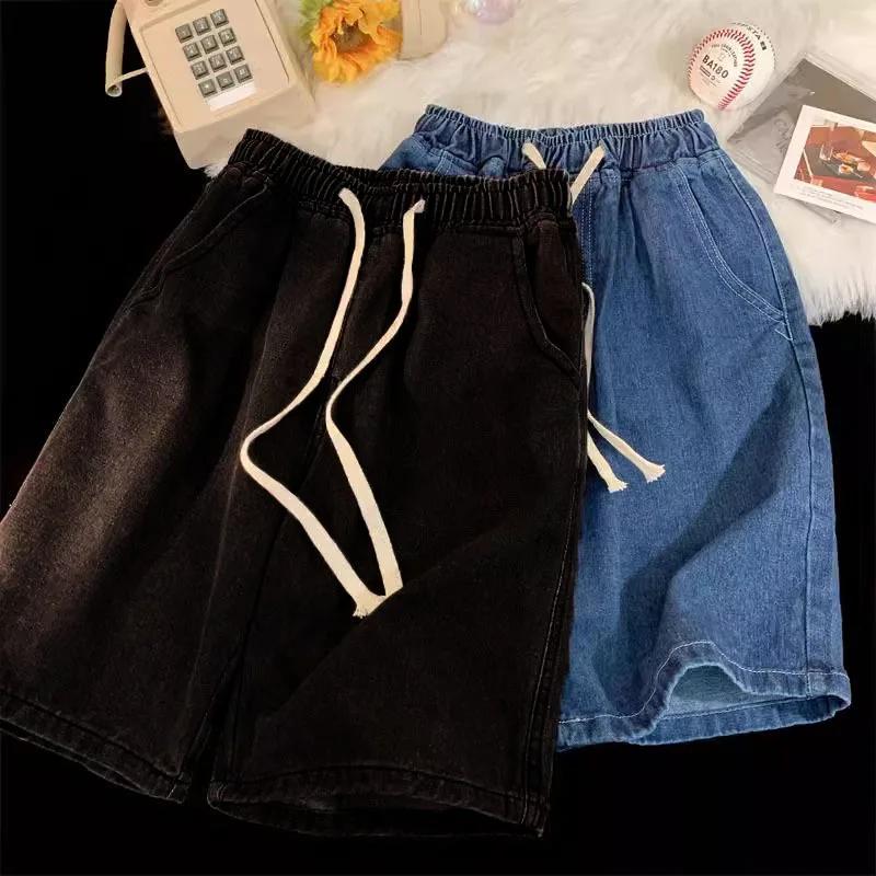2025 nouveau Style coréen Vintage hommes jean été ample mâle jambe large genou longueur Shorts nouve