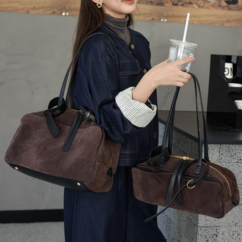 Sac fourre-tout en cuir véritable de vache pour femmes, fourre-tout en daim, sacs à main en cuir de