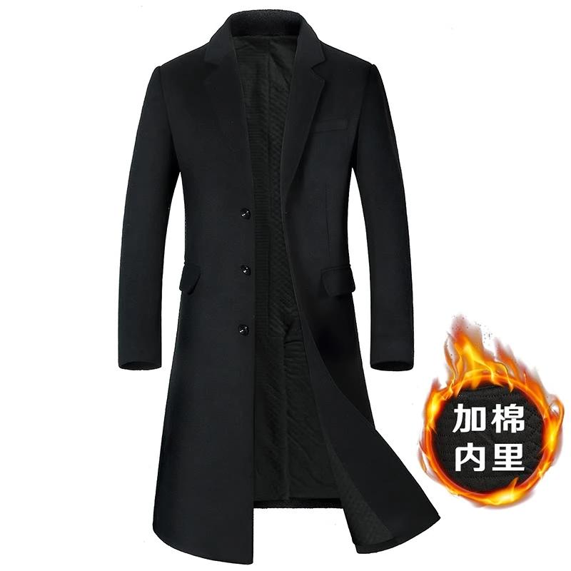 Manteau en laine pour hommes, Trench-Coat Long en coton épais au dessus du genou, de haute qualité,