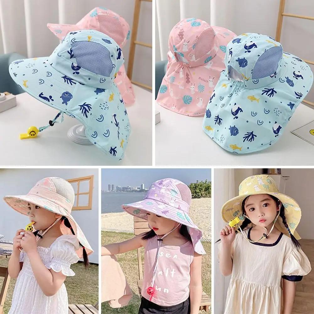 Chapeau de soleil d'été Anti UV pour enfants, casquette seau avec sifflet pour filles et garçons, co