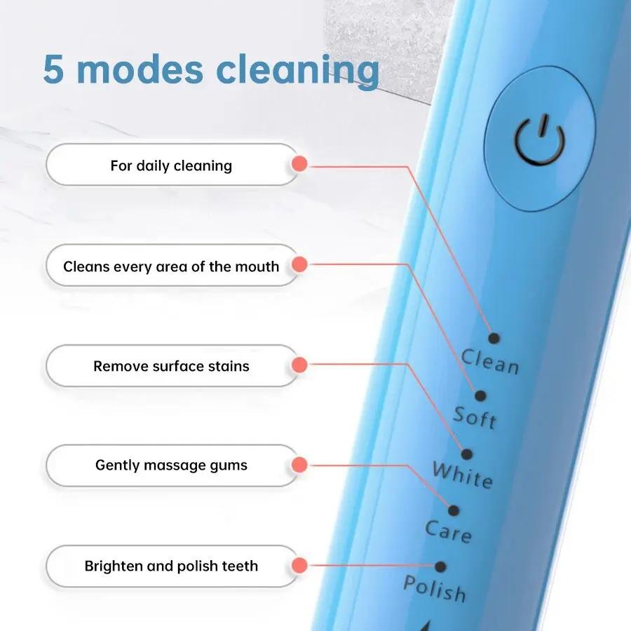Tongwode brosse à dents électrique sonique USB Rechargeable étanche électronique Ultra sonique blanc