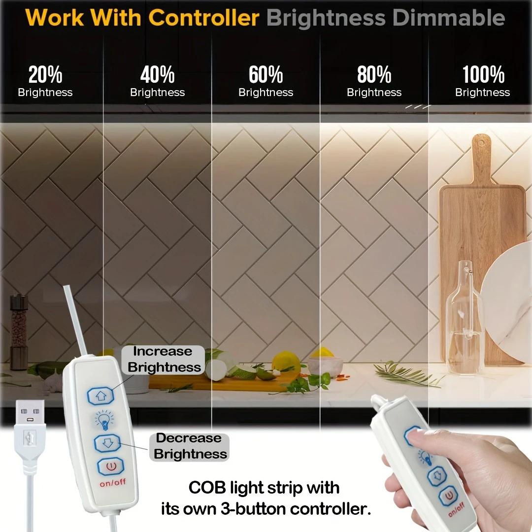 Bande lumineuse Led COB USB 5V, avec variateur à 3 touches, Diode Flexible, blanc chaud, pour chambr