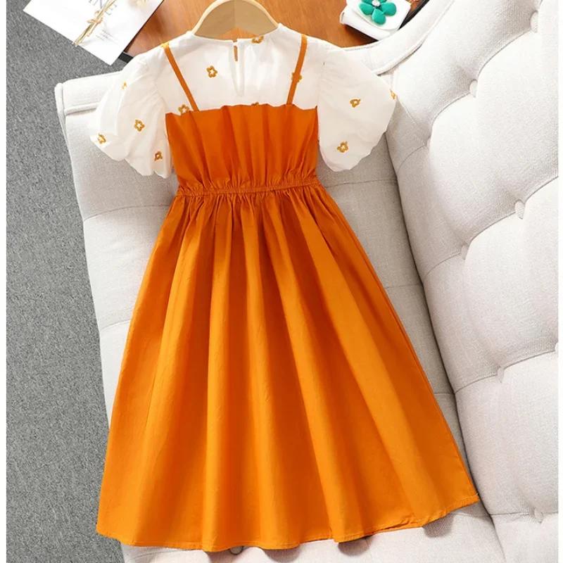 Robe de princesse deux pièces pour filles, vêtements pour enfants, manches à bulles, faux, mode esti