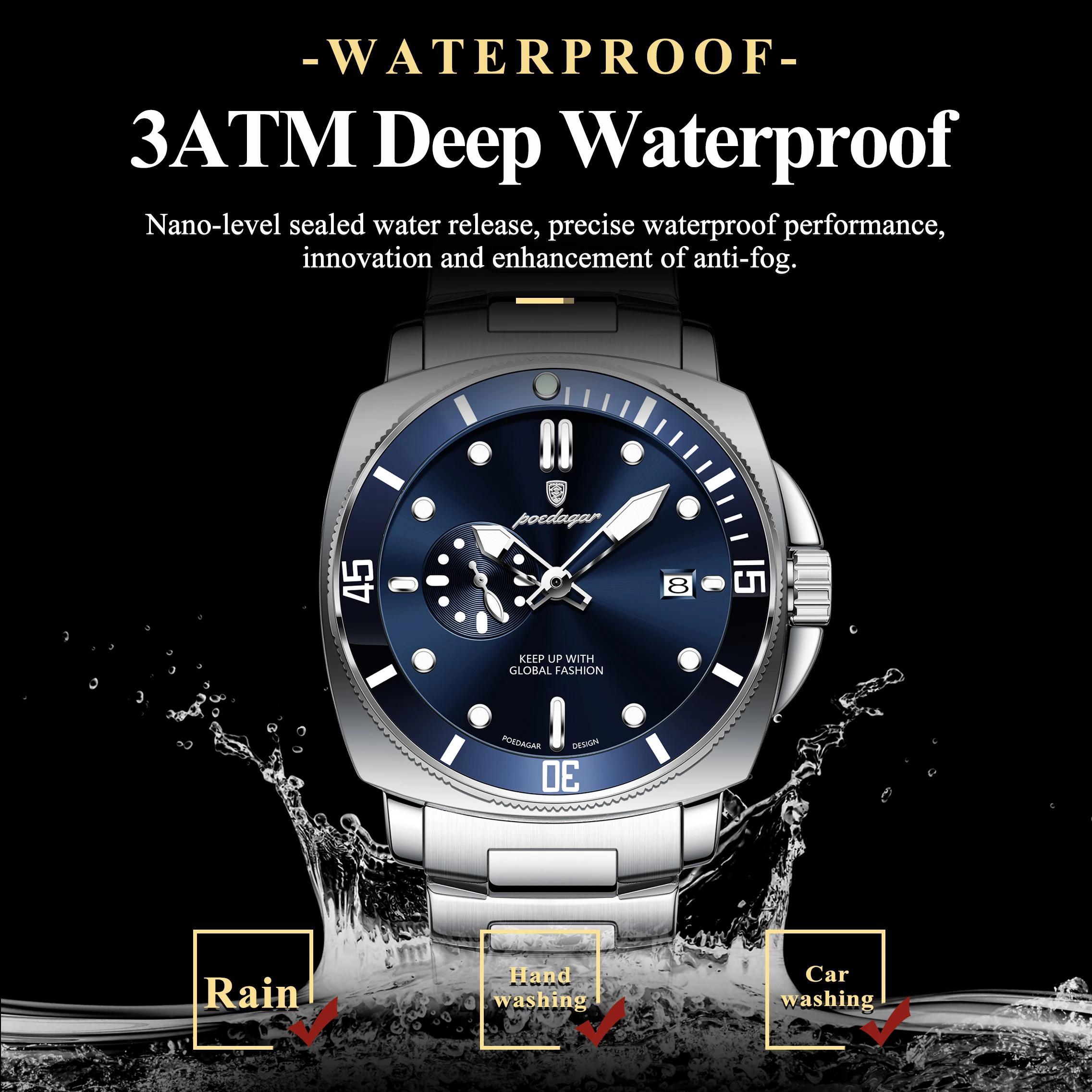 POEDAGAR haut à la mode montre de luxe pour hommes étanche lumineux Date montres pour hommes en acie