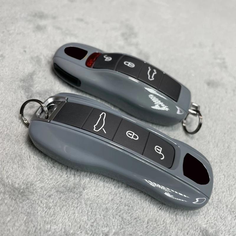 Étui à clés gris ciment pour Porsche 718 911 Panamera Cayenne Macan Boxster Cayman, coque de clé de