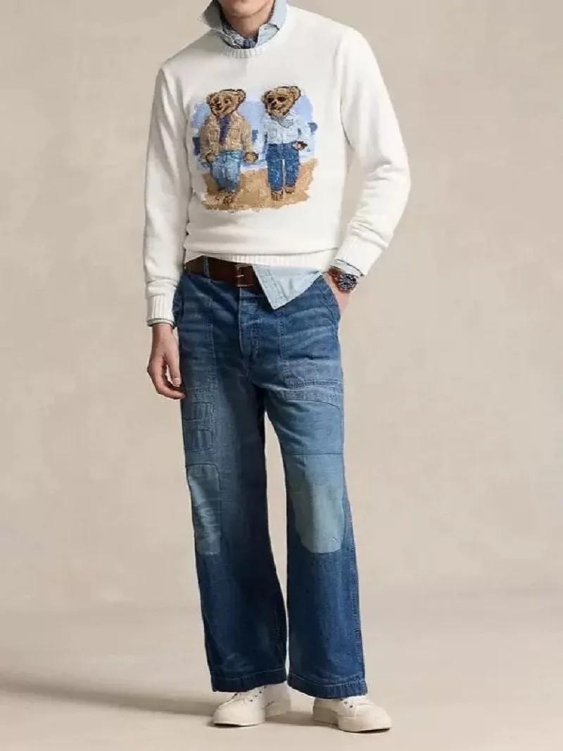 Hommes dessin animé Cowboy femmes automne et hiver pull de noël broderie ours à manches longues tric