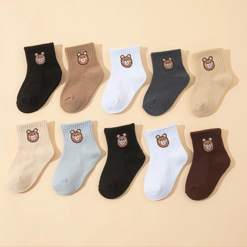 10 paires de chaussettes courtes élastiques mi-mollet, petit ours mignon, chaussettes pour bébé, cha
