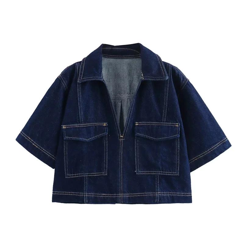 MUJER bleu Denim chemise femme à manches courtes chemise courte femmes été hauts courts femme Street