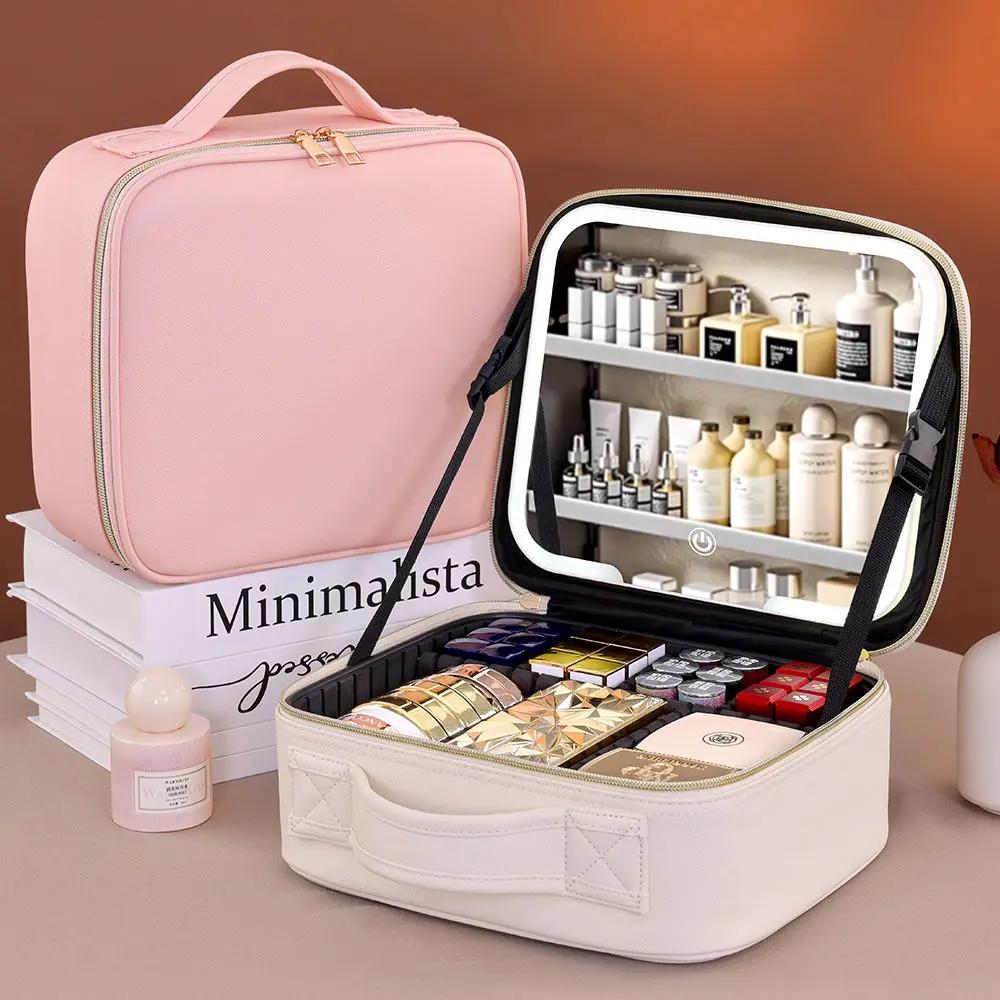 Sacs de voyage, boîte à lumière LED, grande capacité, trousse de maquillage, sac de rangement, étui