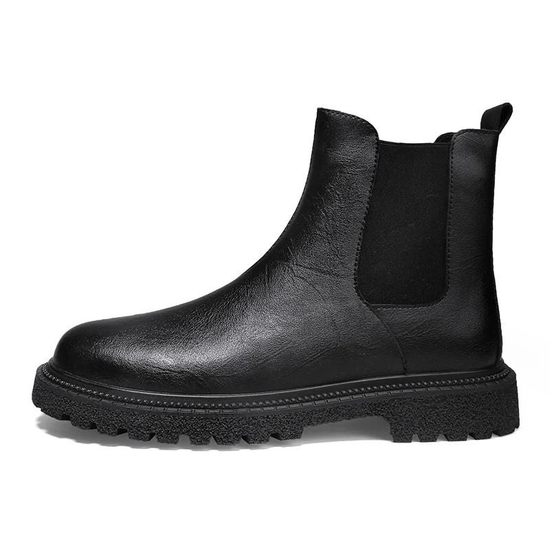 Bottines Chelsea en cuir véritable pour hommes, bottines décontractées à la mode, de luxe, en peluch