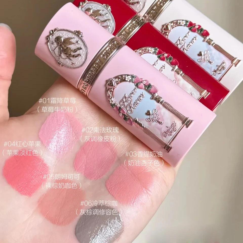 Flower Knows Rouge à Lèvres Matte Blush Liquide Set Fraise Cupidon Poudre Pressée Tenue Longue Crème