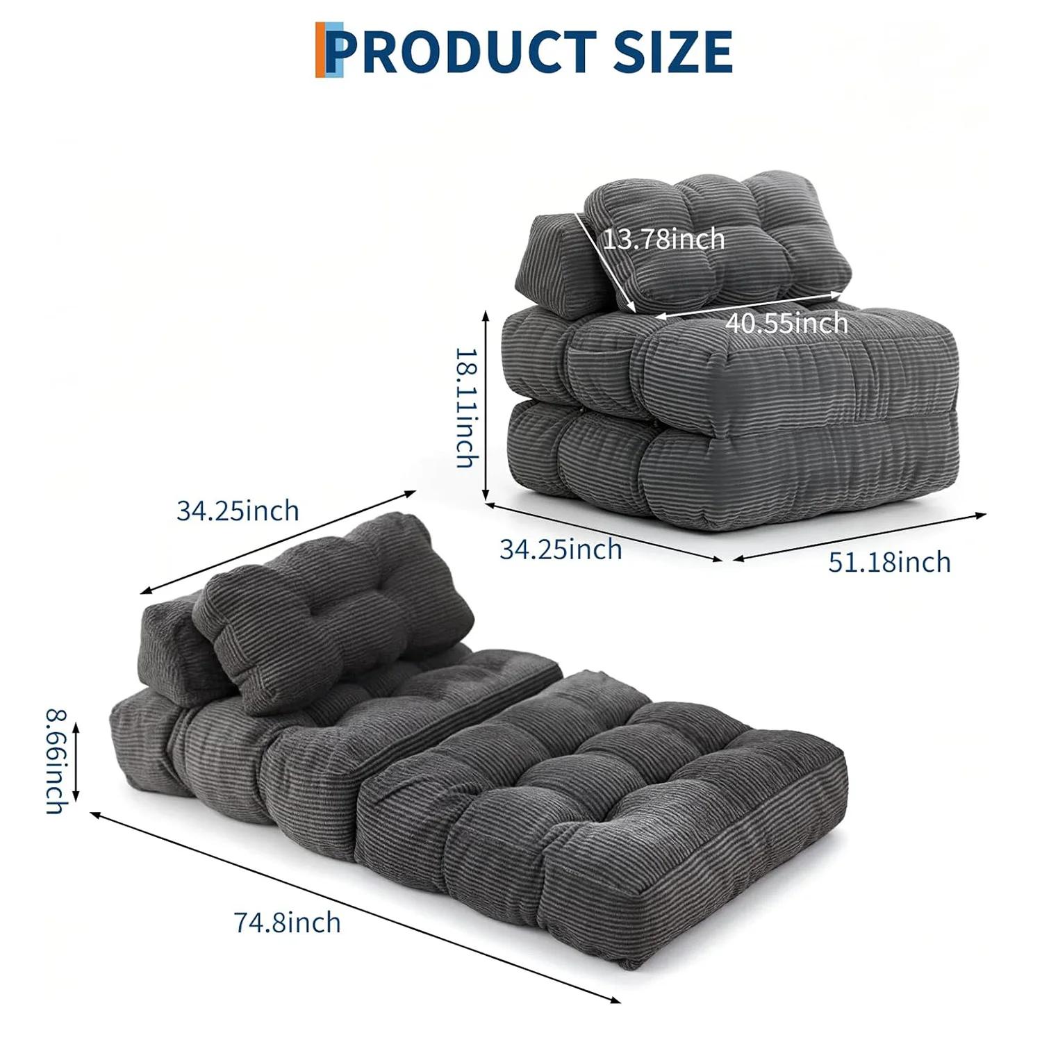 Canapé-lit pliable, fauteuil convertible avec oreiller, matelas pliable et poche latérale, fauteuil-