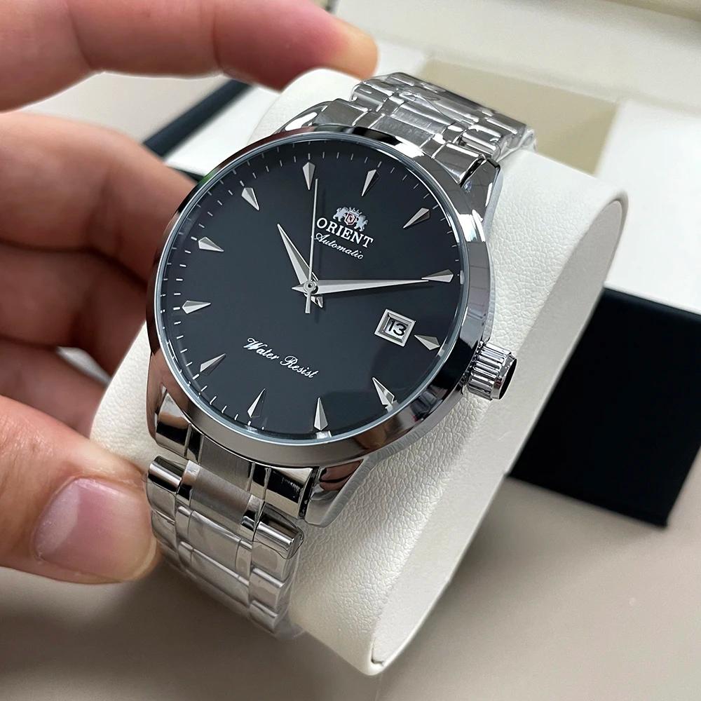 Montre automatique pour hommes Orient, bracelet en acier inoxydable à cadran noir, montre-bracelet d