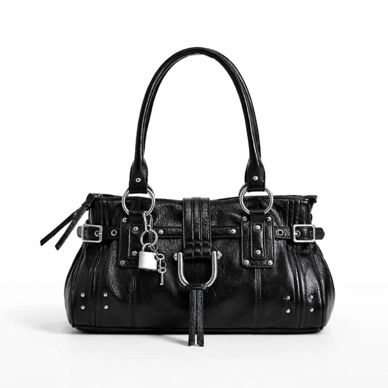 Sac à bandoulière rétro pour femme, grande capacité, sac sous le bras, sac à main de luxe avec rivet
