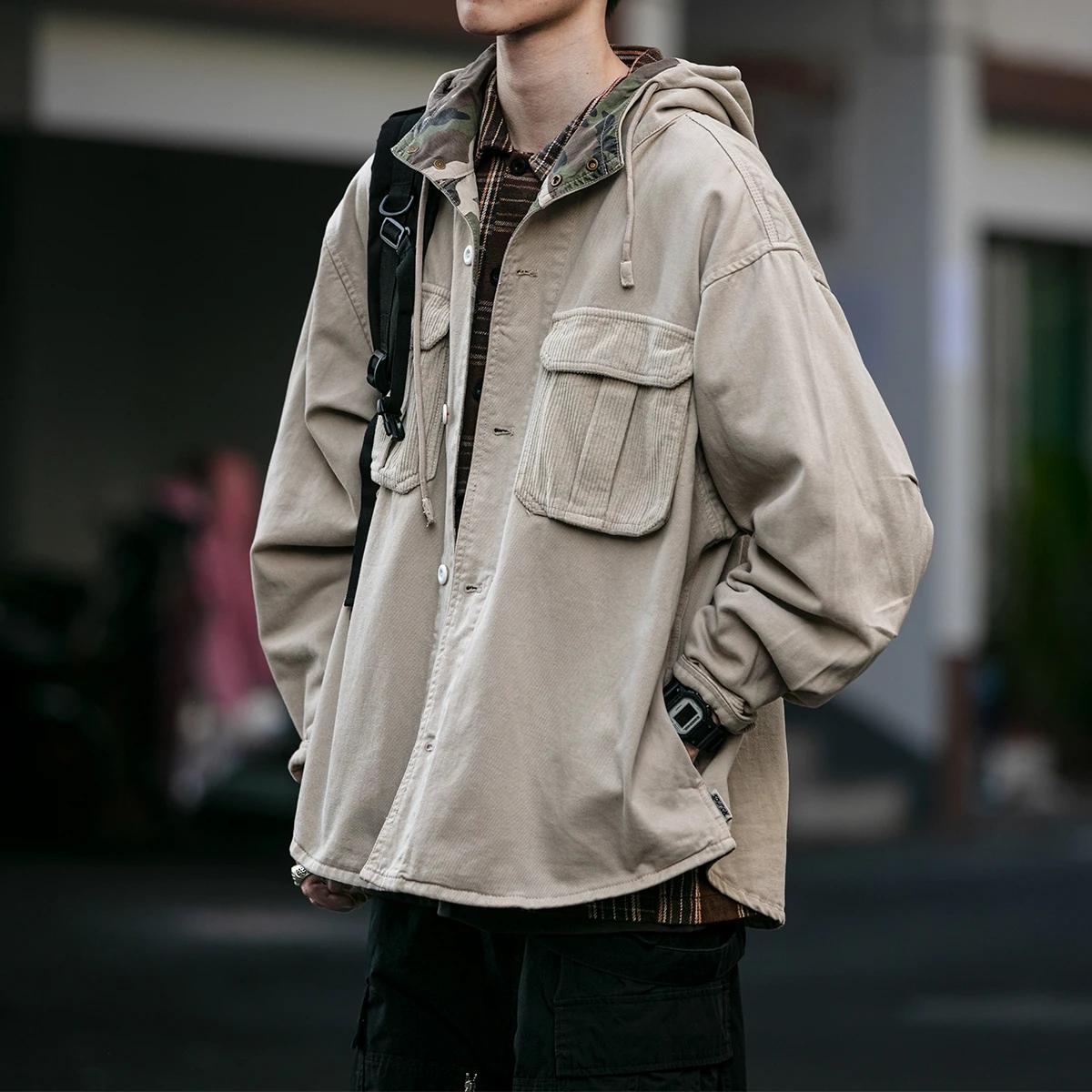Veste à capuche vintage Harajuku pour hommes, manteau cargo décontracté, streetwear japonais, vêteme