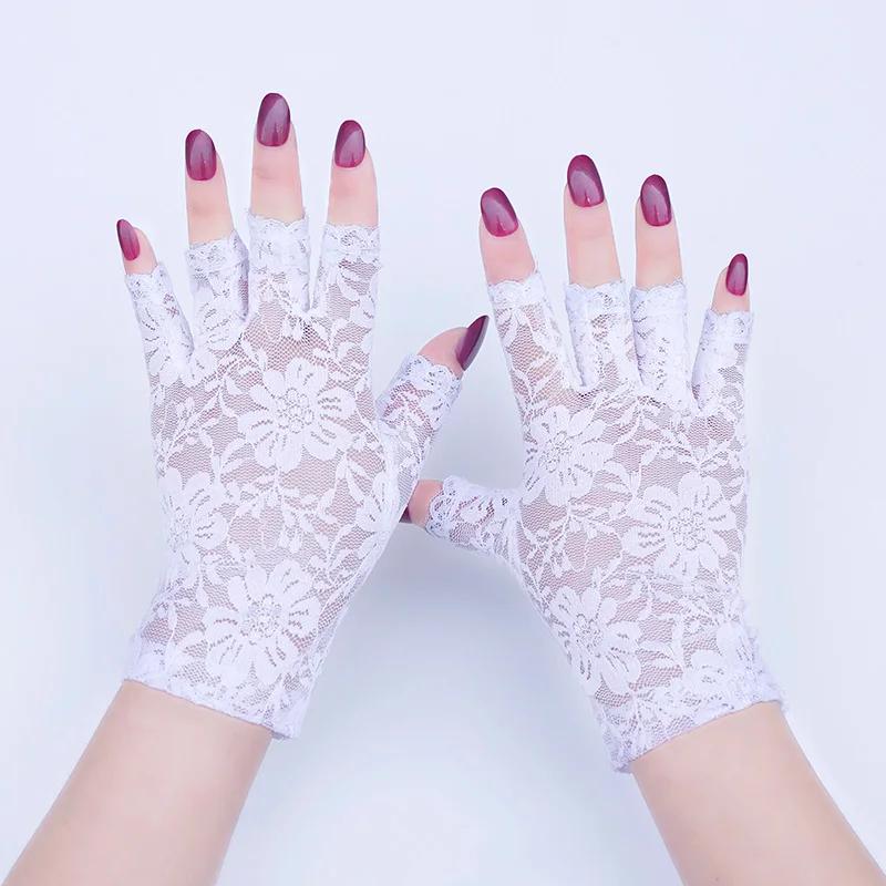 Gants courts en dentelle pour femmes, demi-doigt, Protection solaire, sans doigts, décoration de mar