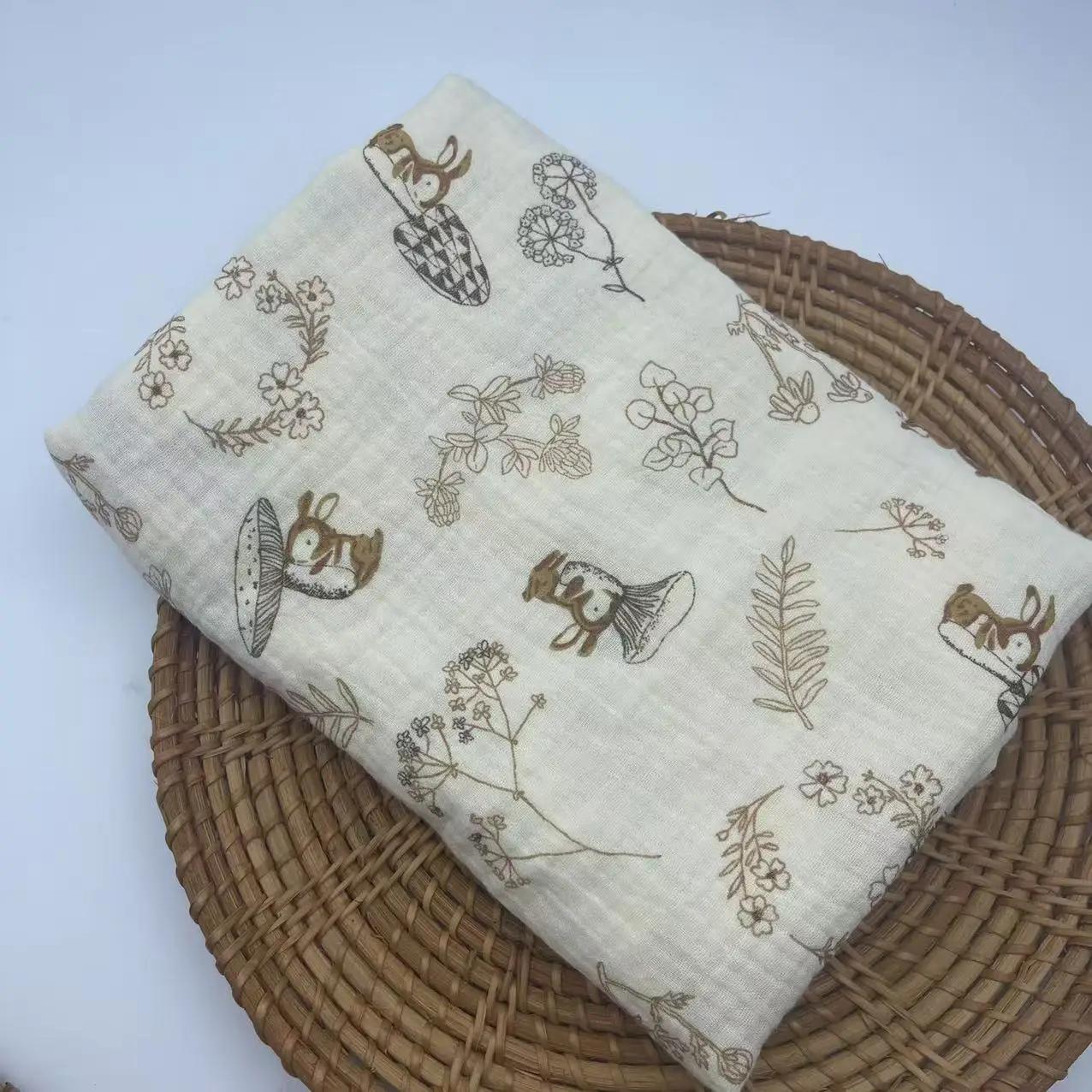 Couverture d'emmaillotage en coton pour bébé, imprimé Floral, couche en mousseline, tissu froissé po