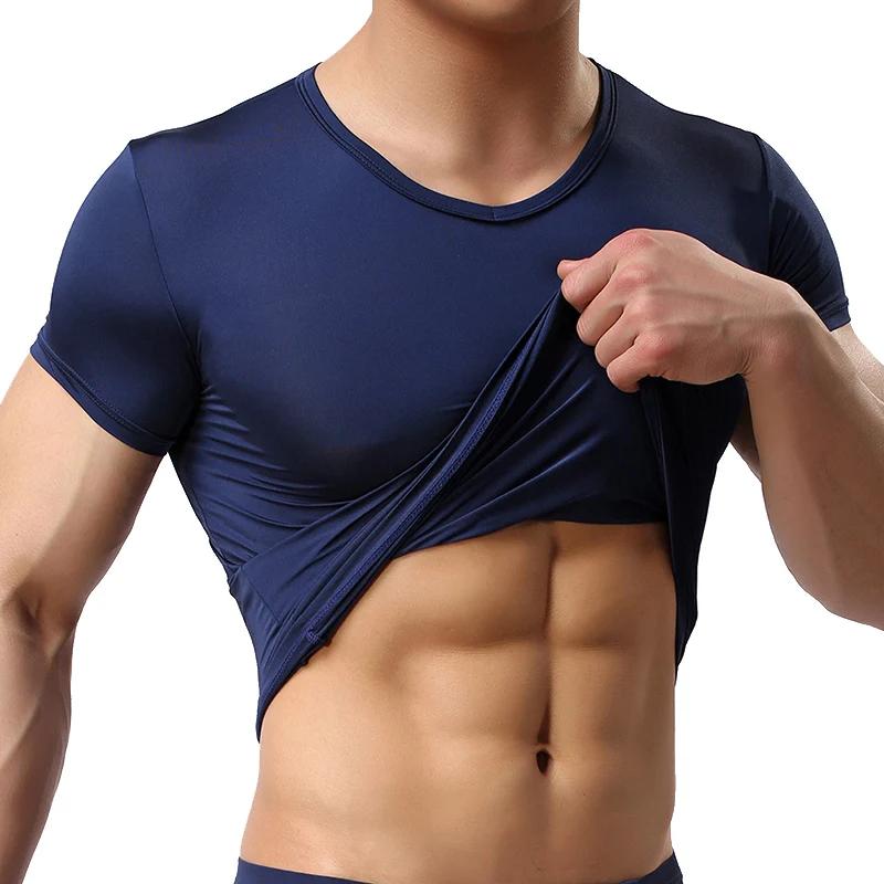 T-shirt manches courtes pour homme, estival et moulant, en soie glacée, à séchage rapide