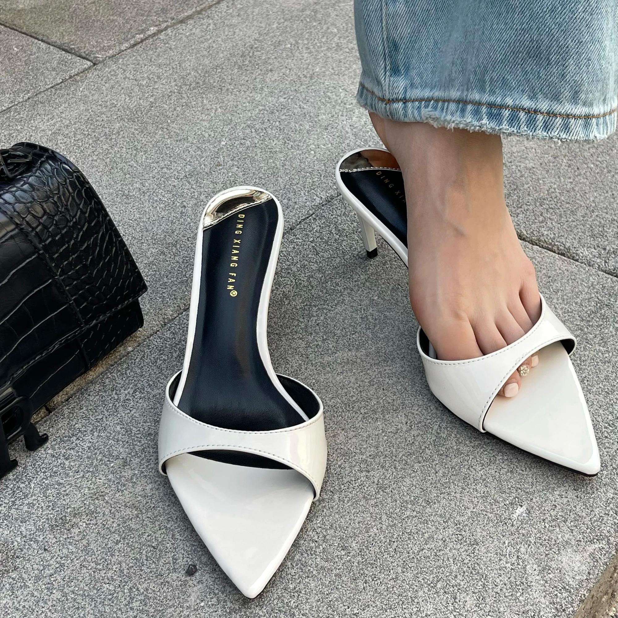 Sandales à talons aiguilles rouges 7 cm ou 10 cm pour femme, en cuir verni blanc, chaussures d'été 2