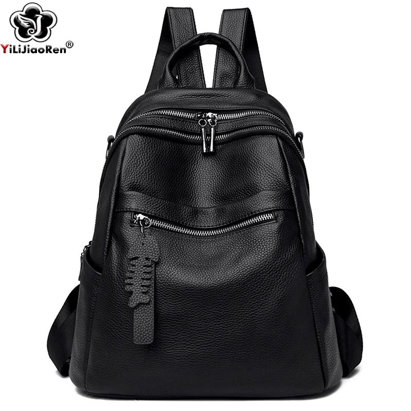 Sac à dos en cuir véritable pour femmes, sac à dos décontracté pour filles, sac à dos de voyage gran