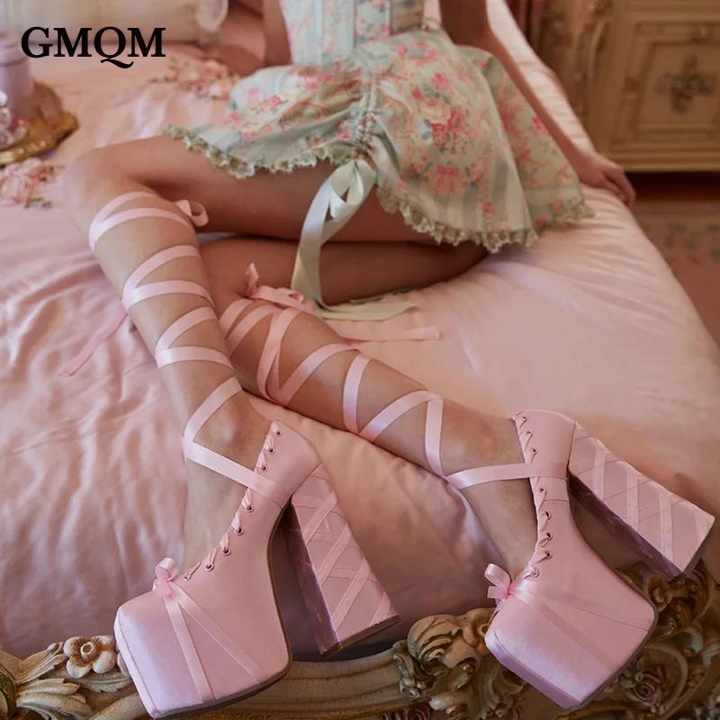 GMQM 2025 printemps nouvelles dames élégantes Lolita soie douce tête ronde robe ruban rose fond épai