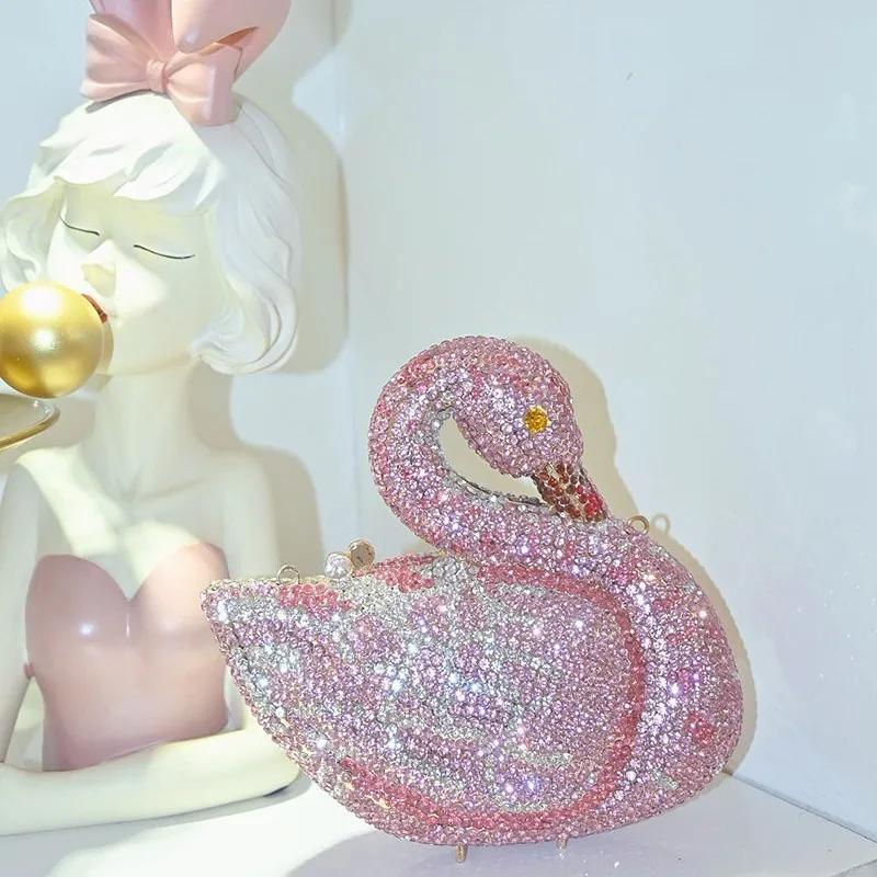 Cygne femmes pierres soirée pochettes mariées animaux strass sacs à main et sacs à main de luxe conc