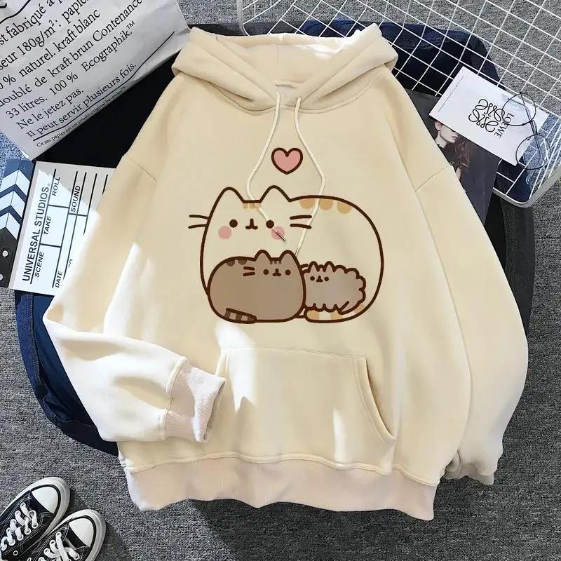 Sweat-shirt à capuche chat pour femmes, costume de dessin animé, style coréen Harajuku Kawai, surdim