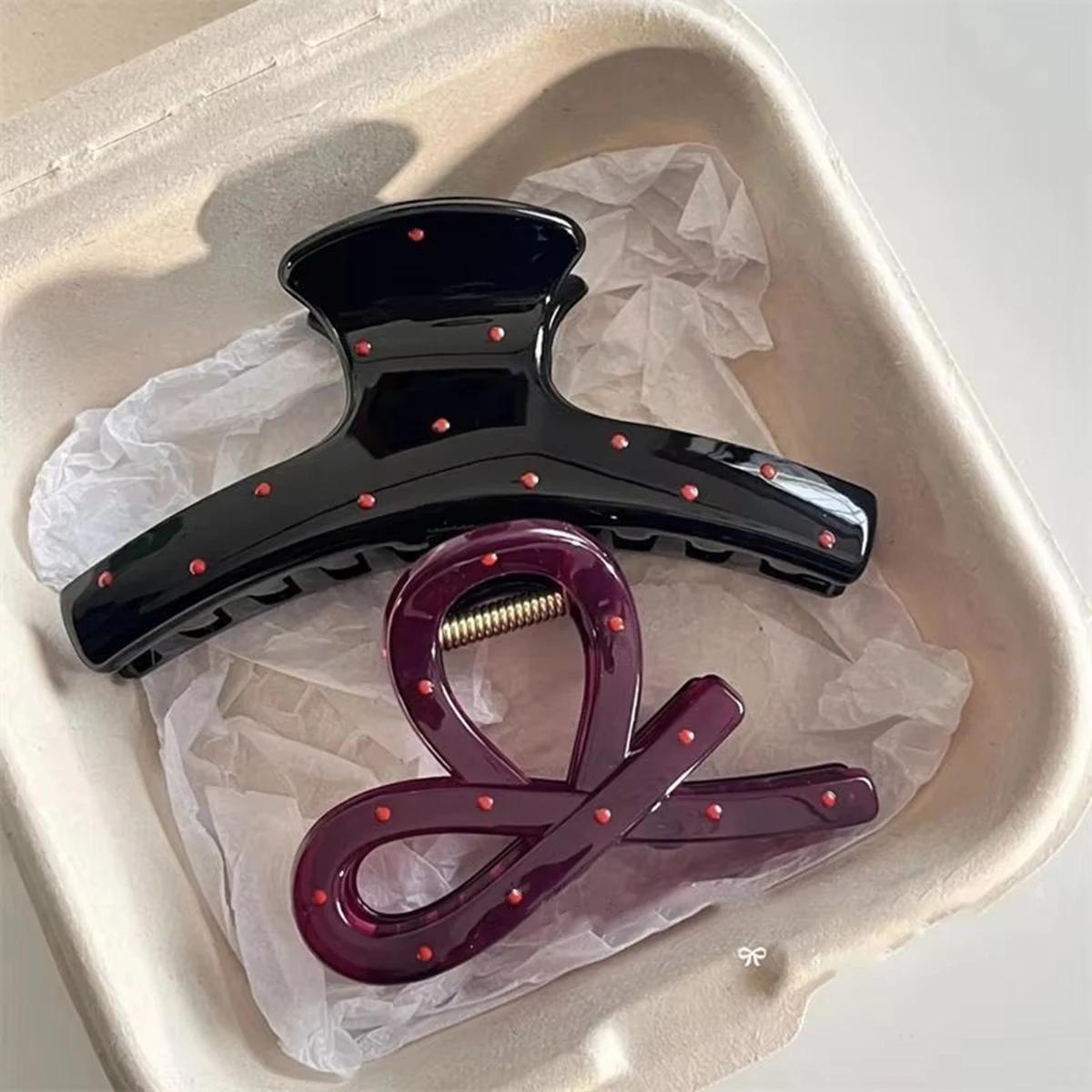Lot de 2 pinces à cheveux vintage bleues à pois avec nœud rouge, barrettes à griffes de requin, acce