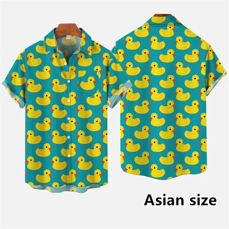 Chemises hawaïennes pour hommes, impression 3D de dessin animé de canard mignon, chemise à manches c