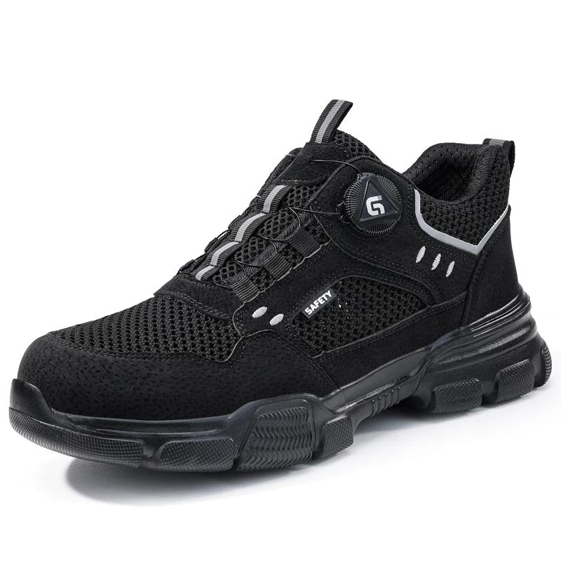 Chaussures de sécurité respirantes pour hommes avec bouton rotatif, anti-perforation et anti-écrasem