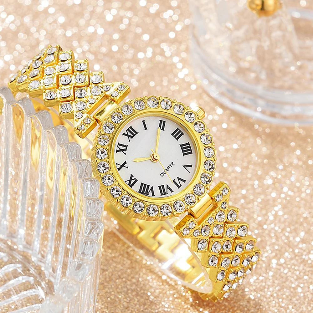 Mode luxe femmes or montre Bracelet collier 6 pièces ensemble dames diamant Quartz montre-Bracelet s