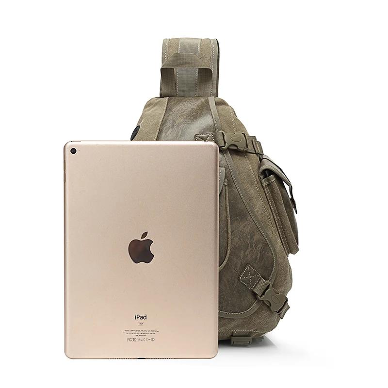 Sac de poitrine en toile imperméable pour hommes, sac à bandoulière Messenger, voyage décontracté, h