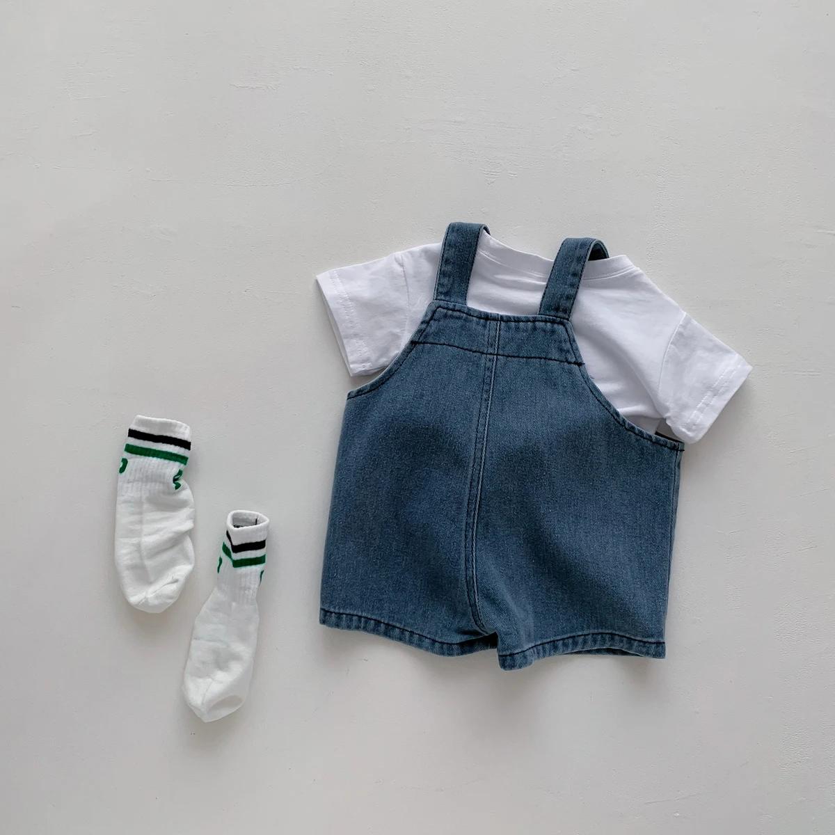 T-shirt en denim pour bébé fille et garçon, combinaison pour nouveau-né, ensemble 2 pièces