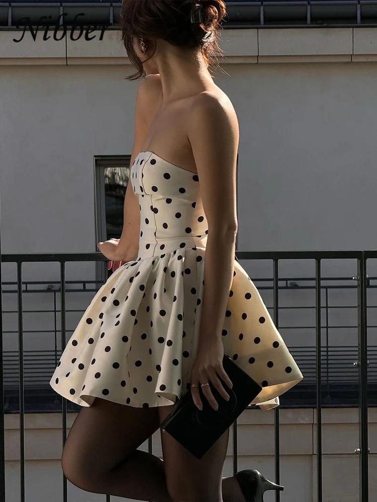Nibber Points Imprimer Robe Femmes Poitrine Wrap Dos Nu Arc Applique Volants Lâche Ourlet 2025 Y2k T