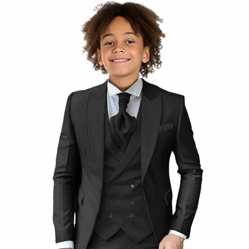 Costumes formels pour garçons, ensemble de fête de mariage, veste à revers avec pantalon, gilet, smo