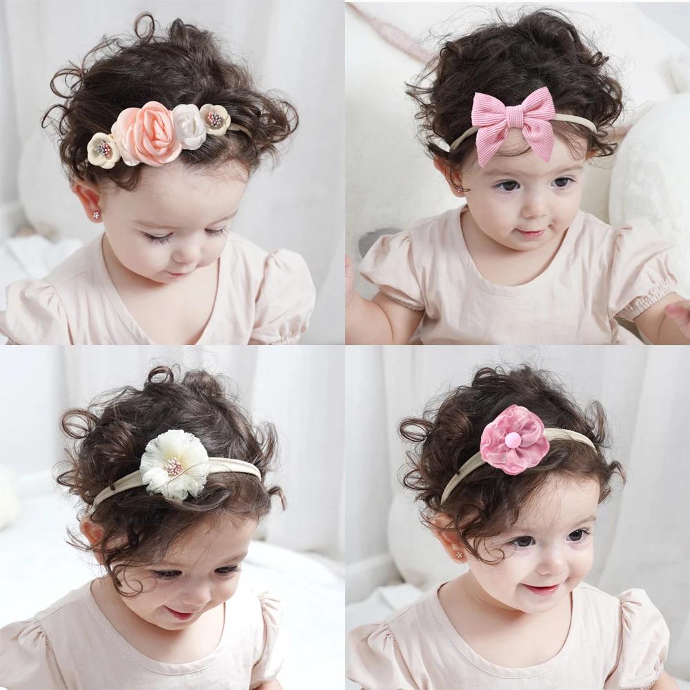 Bande de sauna en nylon élastique pour bébé, nœud en dentelle florale pour nouveau-né, bandes de che