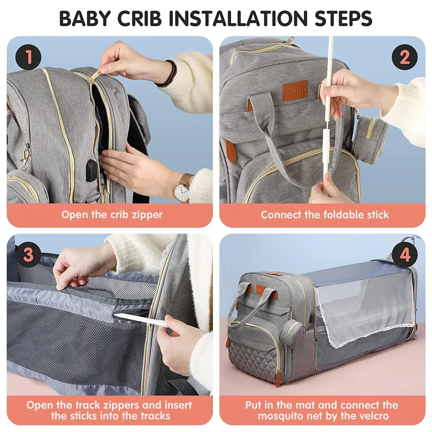 Sac à dos à couches 3 en 1 pour bébé, pliable, lit de bébé, sac de voyage étanche avec chargement US