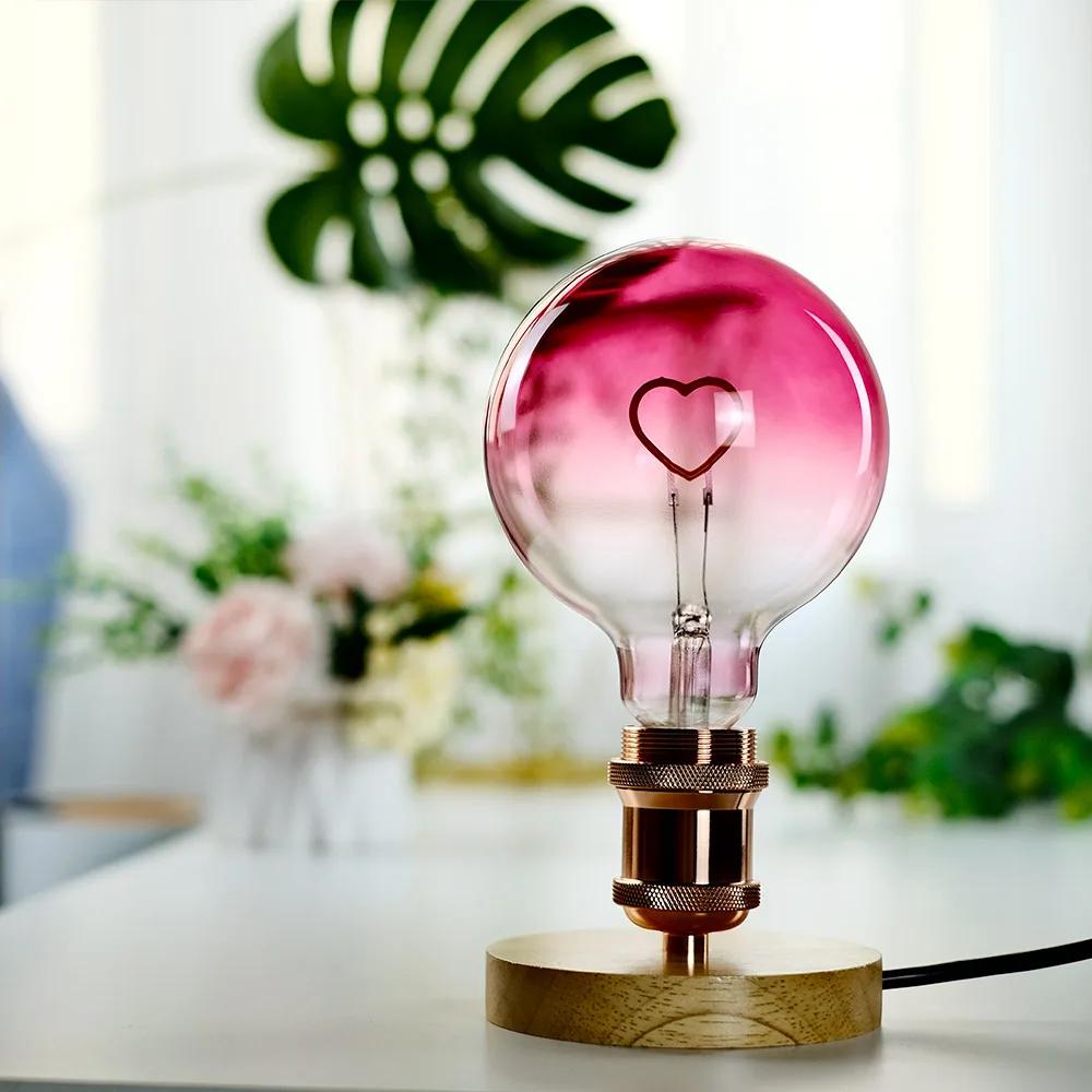 TIANFAN-Ampoule LED vintage, grand globe, cœur rose, filament 2W, variable, G125, ampoule décorative