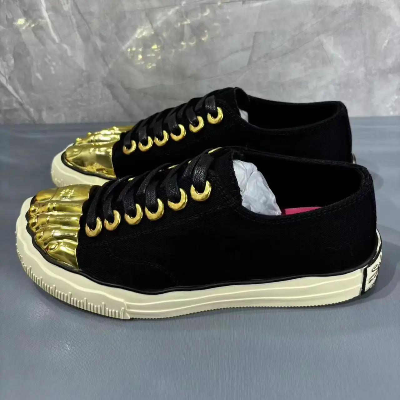 Baskets en toile dorées à cinq doigts pour hommes, chaussures de sport décontractées à lacets à seme