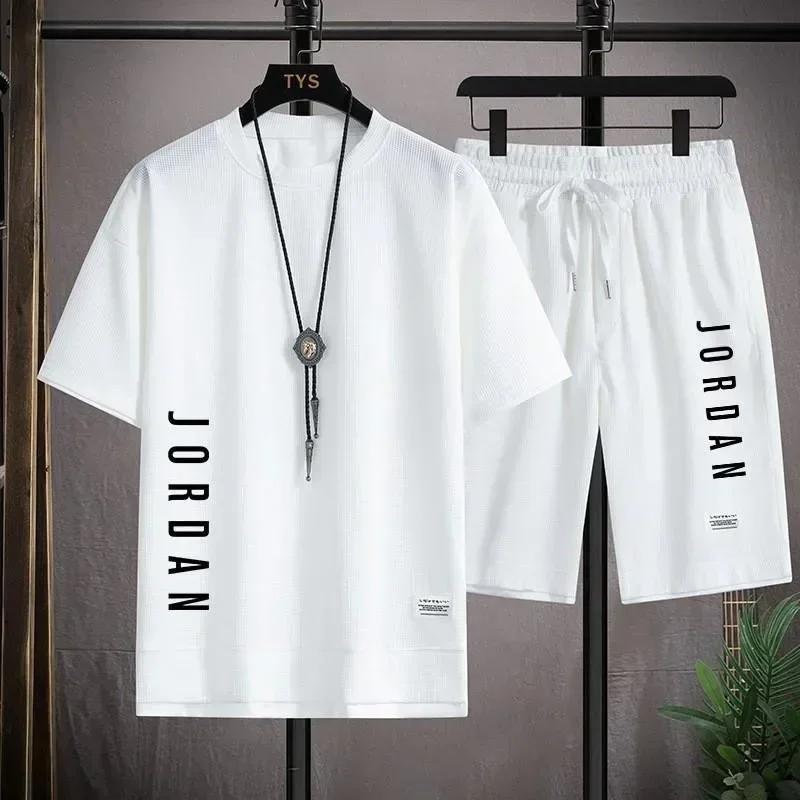 Ensemble T-shirt + short élégant et décontracté pour hommes, ensemble de sport, ample, confortable,