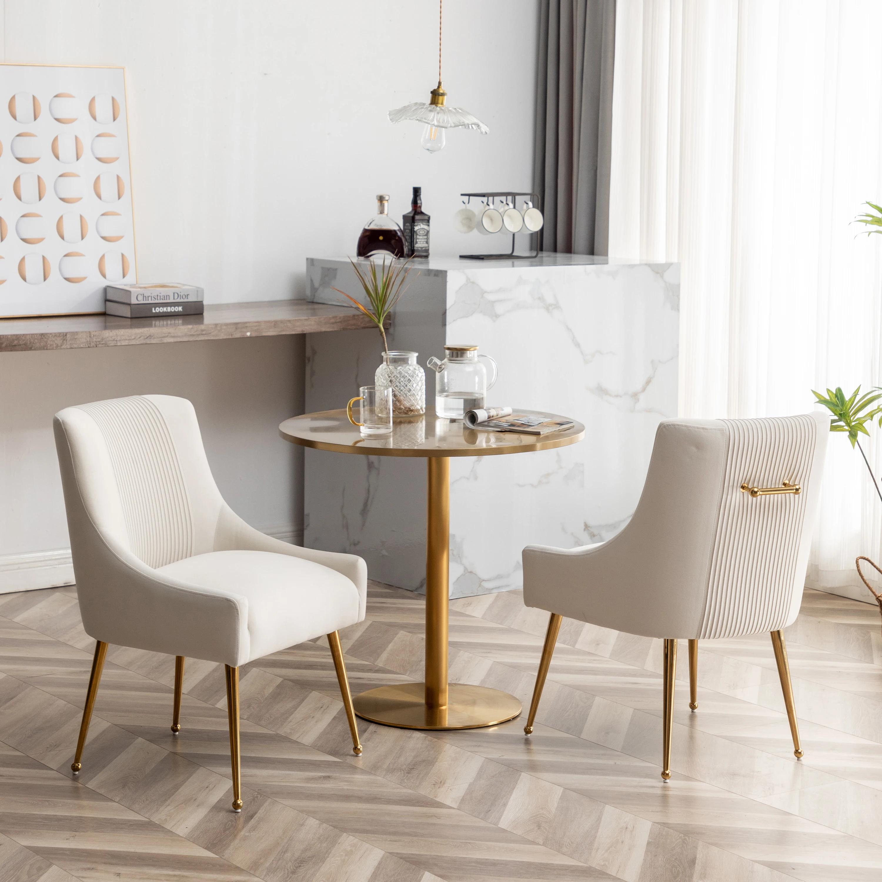 SEYNAR-Ensemble de 2 chaises de salle à manger ou coiffeuse en velours plissé, avec poignée arrière