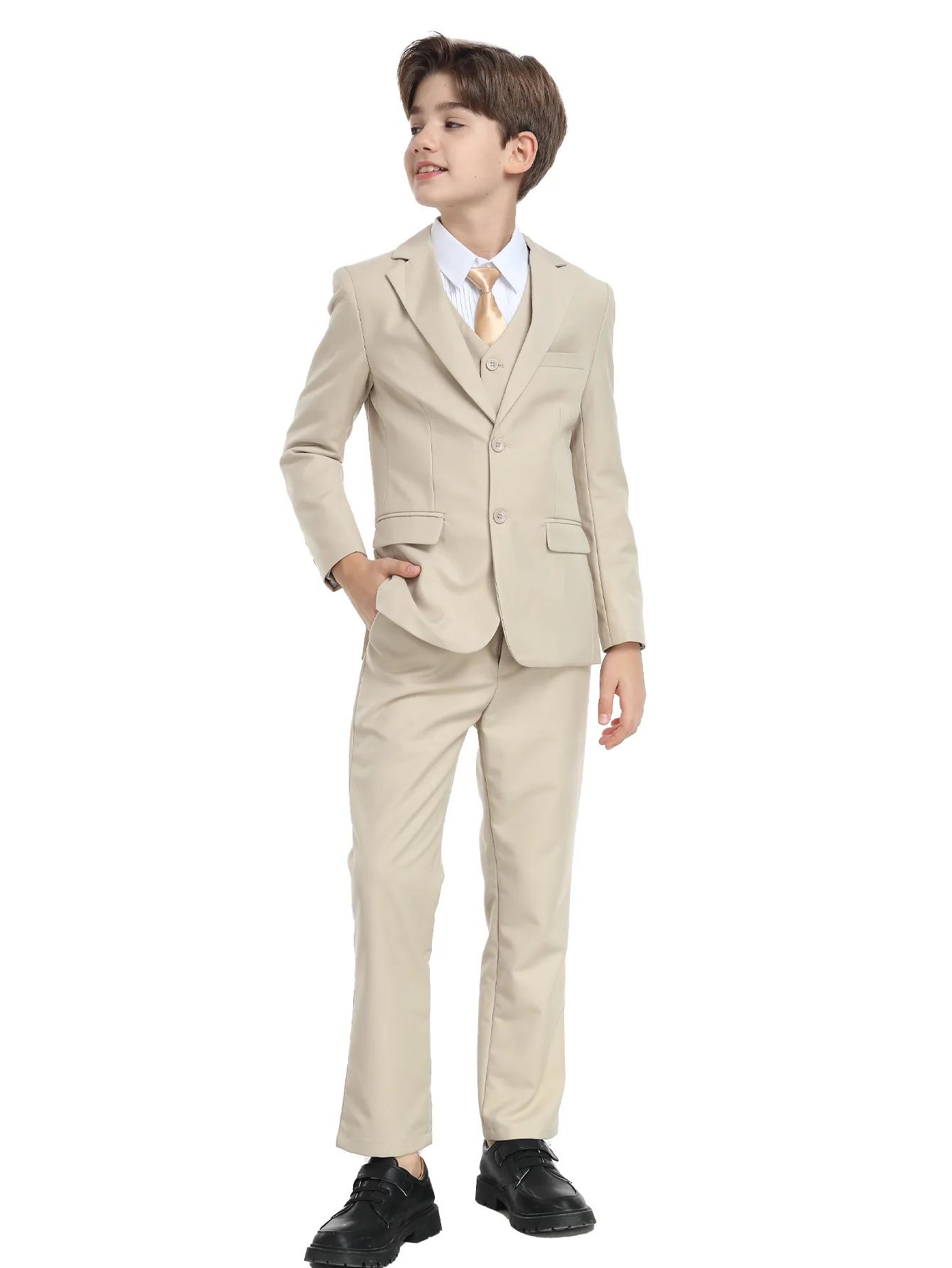 Costume 5 pièces pour garçons : veste, gilet, pantalon, chemise, cravate – Idéal pour mariage, anniv