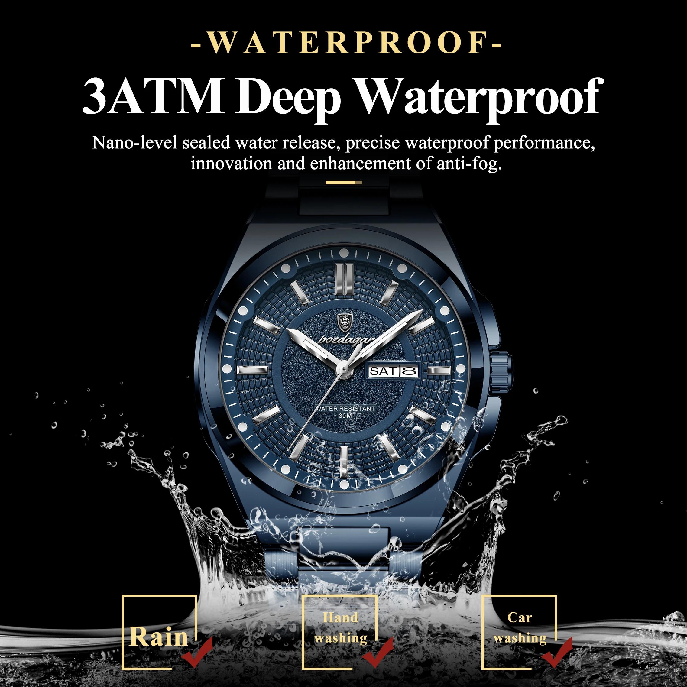 POEDAGAR Top Business hommes montre-bracelet en acier inoxydable étanche lumineux décontracté homme