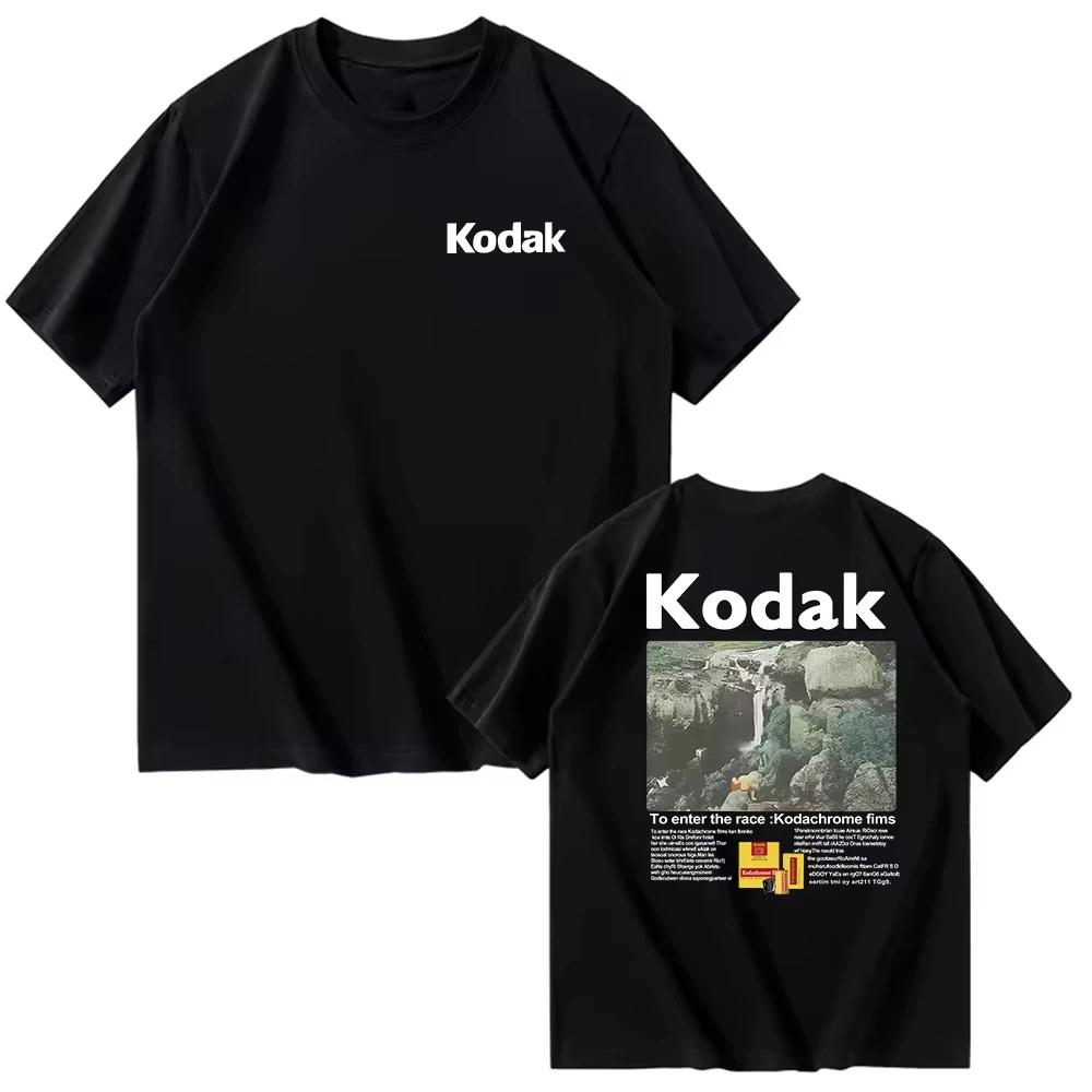 T-shirt graphique Kodak Rainbow Stripe Logo 2026 été homme femme 100% coton vintage streetwear décon