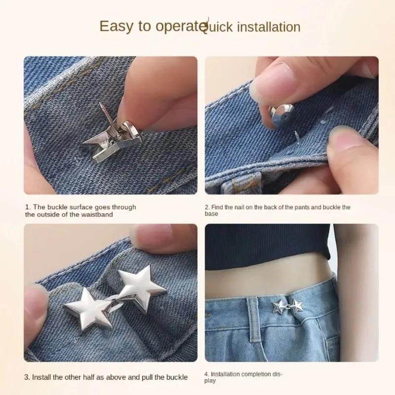 1 paire de boucles de taille cinq étoiles, Clips de pantalon détachables, boutons de jean, boutons-p