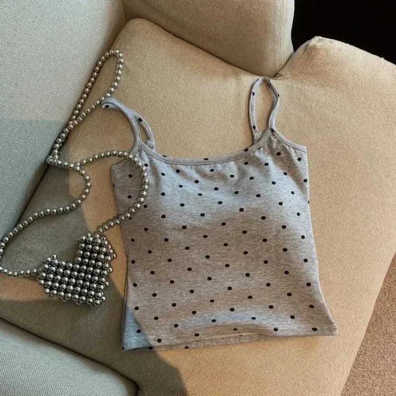 Gilet Sexy à bretelles à pois pour femmes, vêtements d'extérieur d'été, Match intérieur, haut court